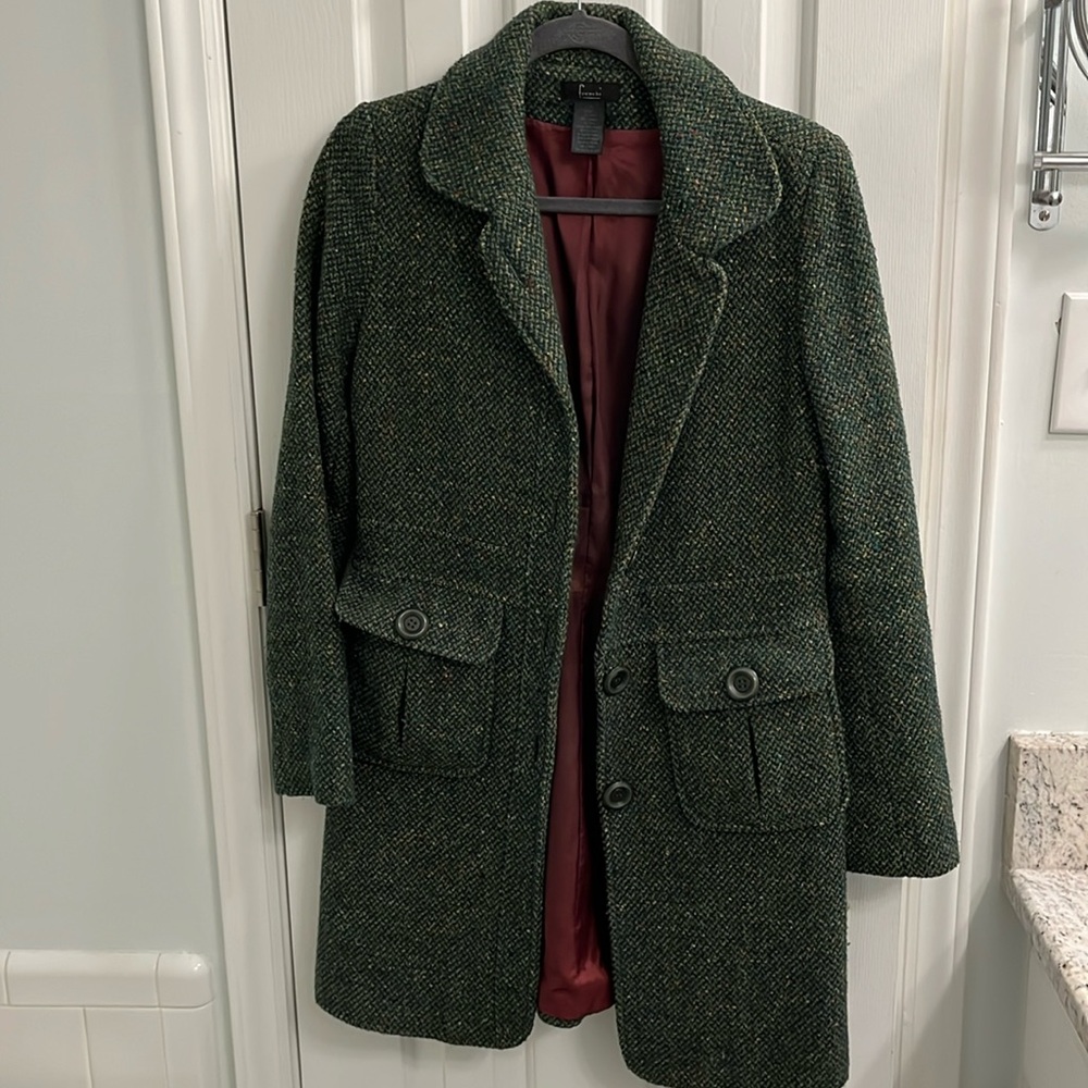 Wool blend green long jacket